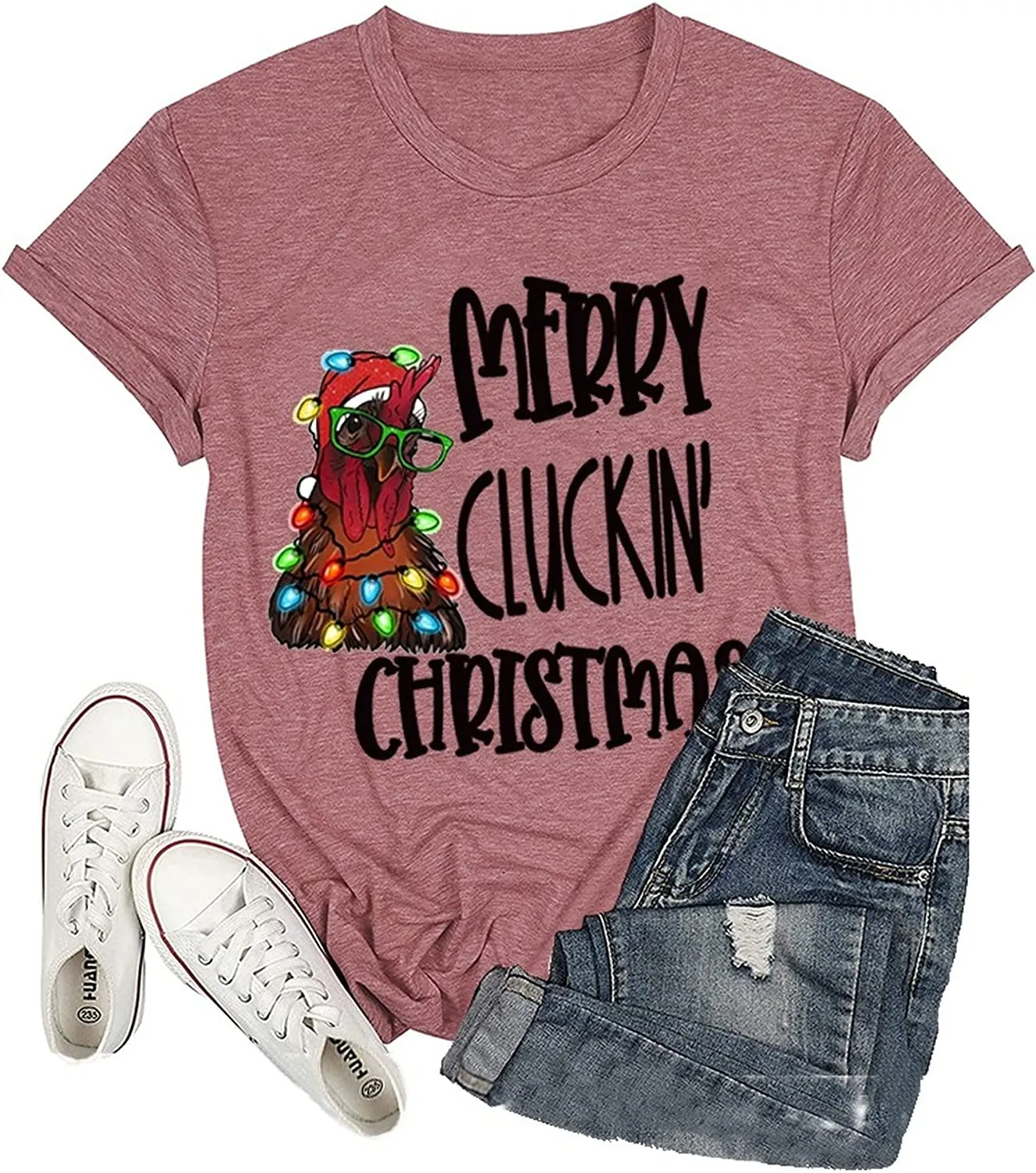 Merry Cluckin Christmas Tees Women Sublimation Christmas T-Shirt