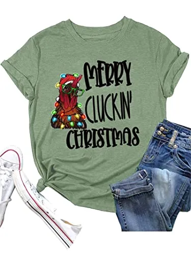 Merry Cluckin Christmas Tees Women Sublimation Christmas T-Shirt