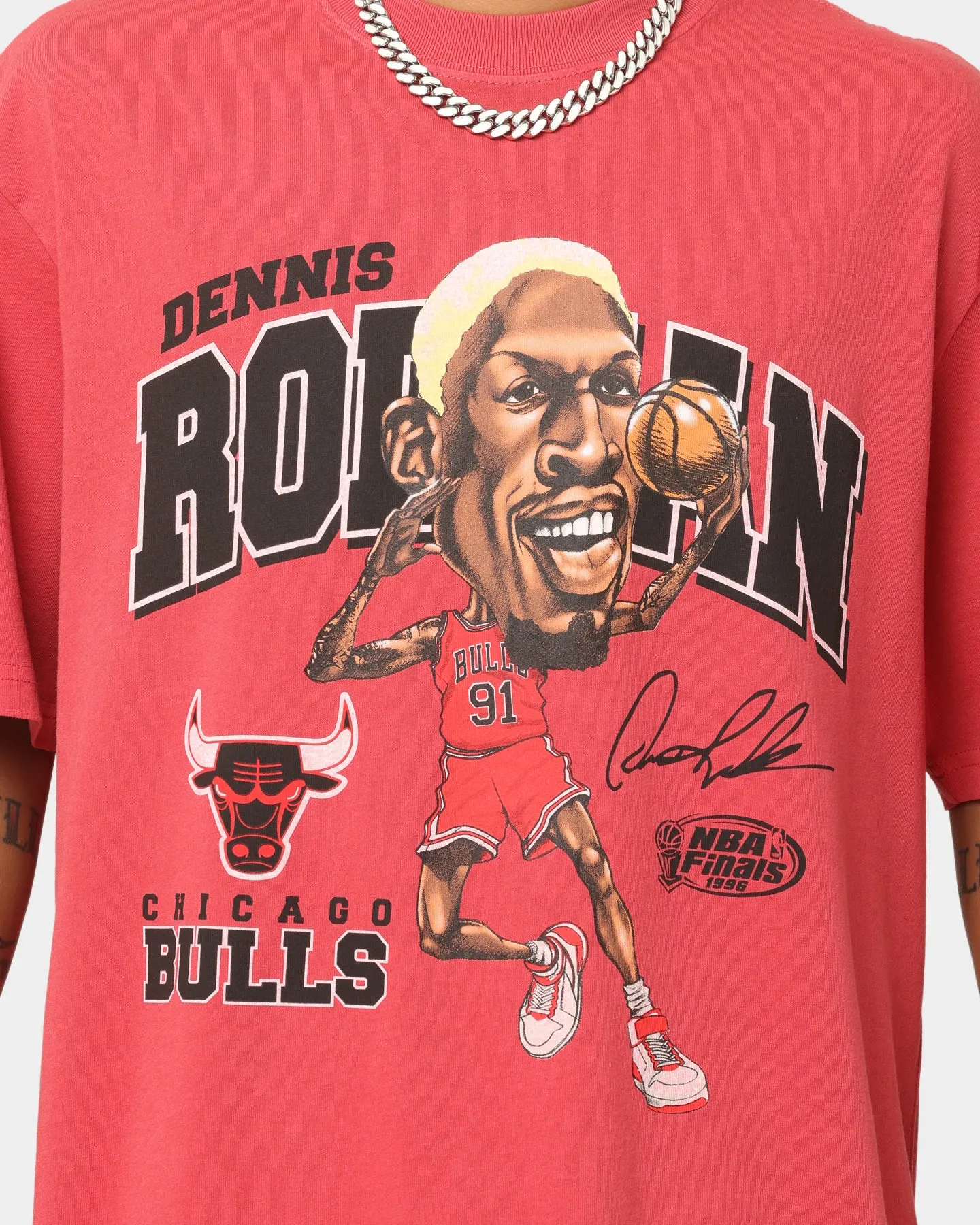 Mitchell & Ness Chicago Bulls Dennis Rodman Caricature T-Shirt Faded Red