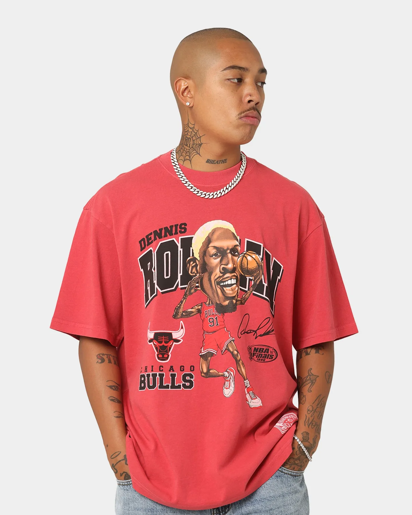 Mitchell & Ness Chicago Bulls Dennis Rodman Caricature T-Shirt Faded Red