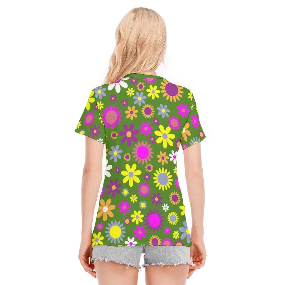 Mod top, 60s style top, Retro Top, Womens Tops, Womens Tshirts, Mod T-shirt, Floral Tshirt, Mod 60s Tshirt, Green T-shirt, Vintage style