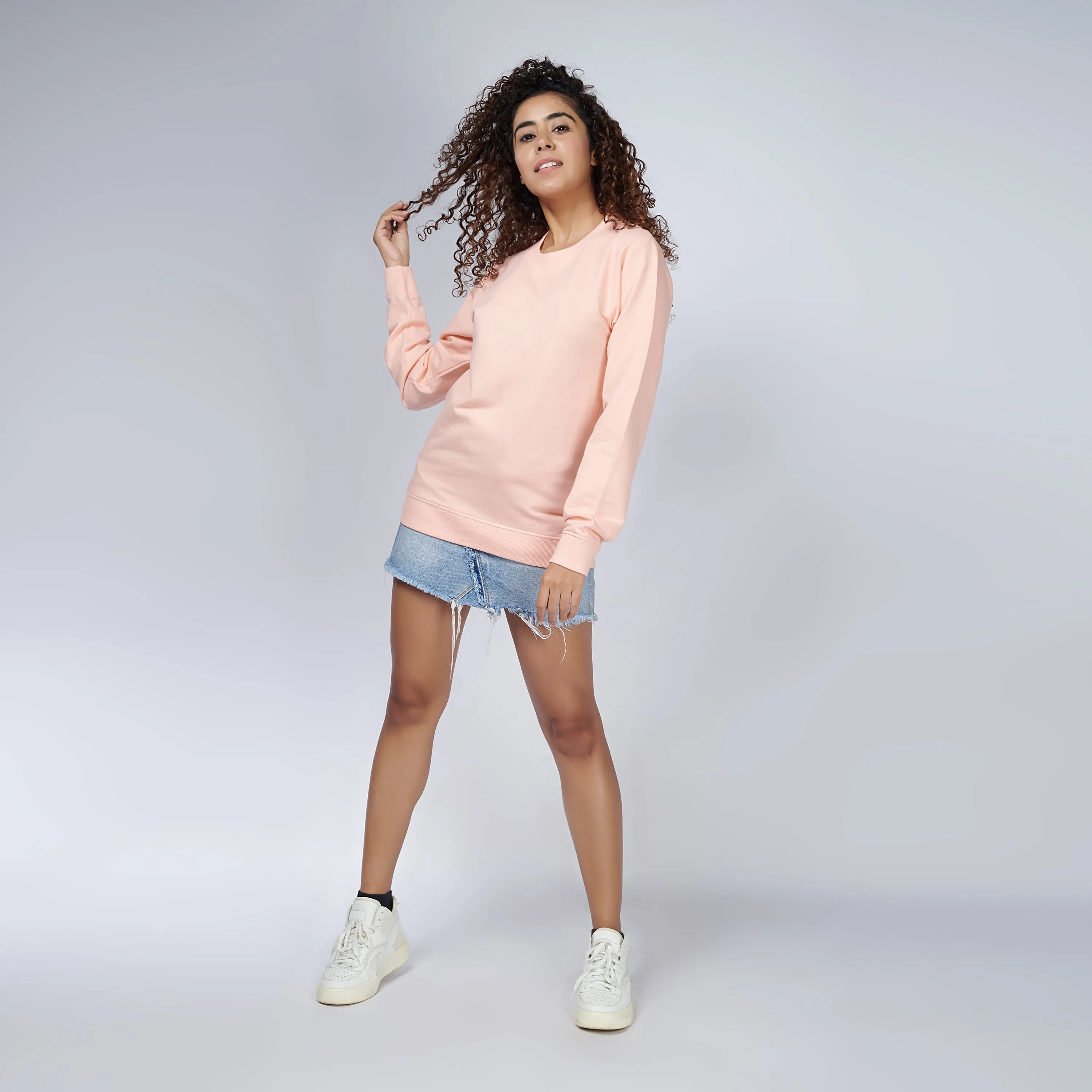 Peachy Peach Crew Neck Sweatshirt for Women