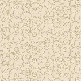 Pieni Piirto Unikko Cotton Linen Fabric in linen, gold