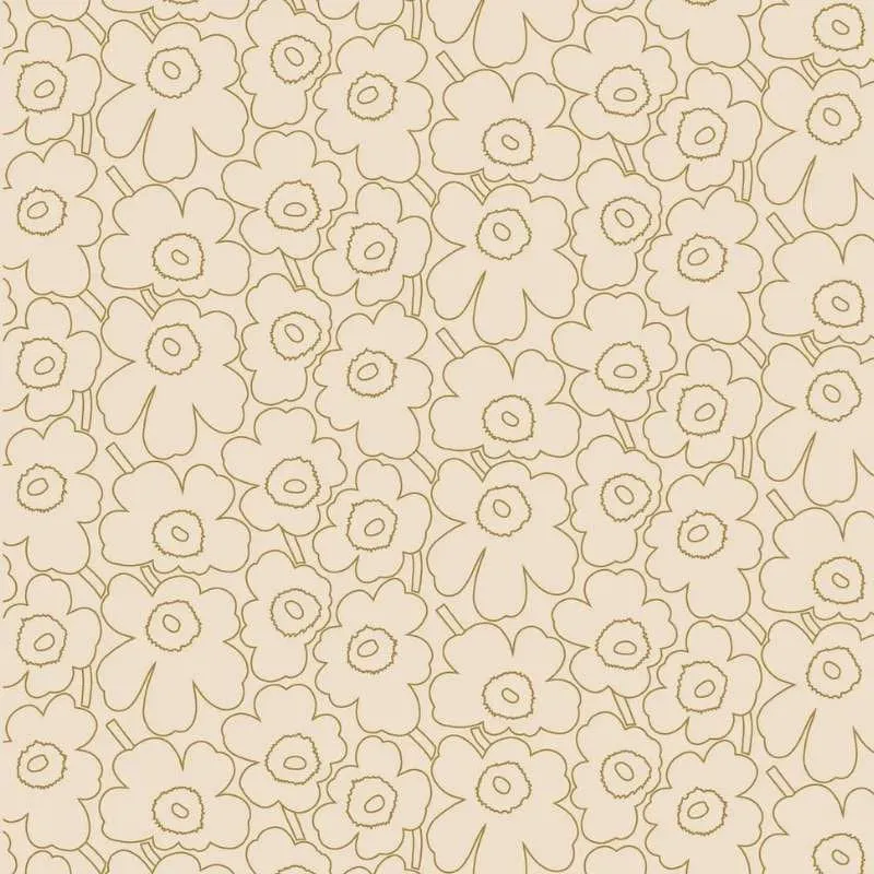 Pieni Piirto Unikko Cotton Linen Fabric in linen, gold