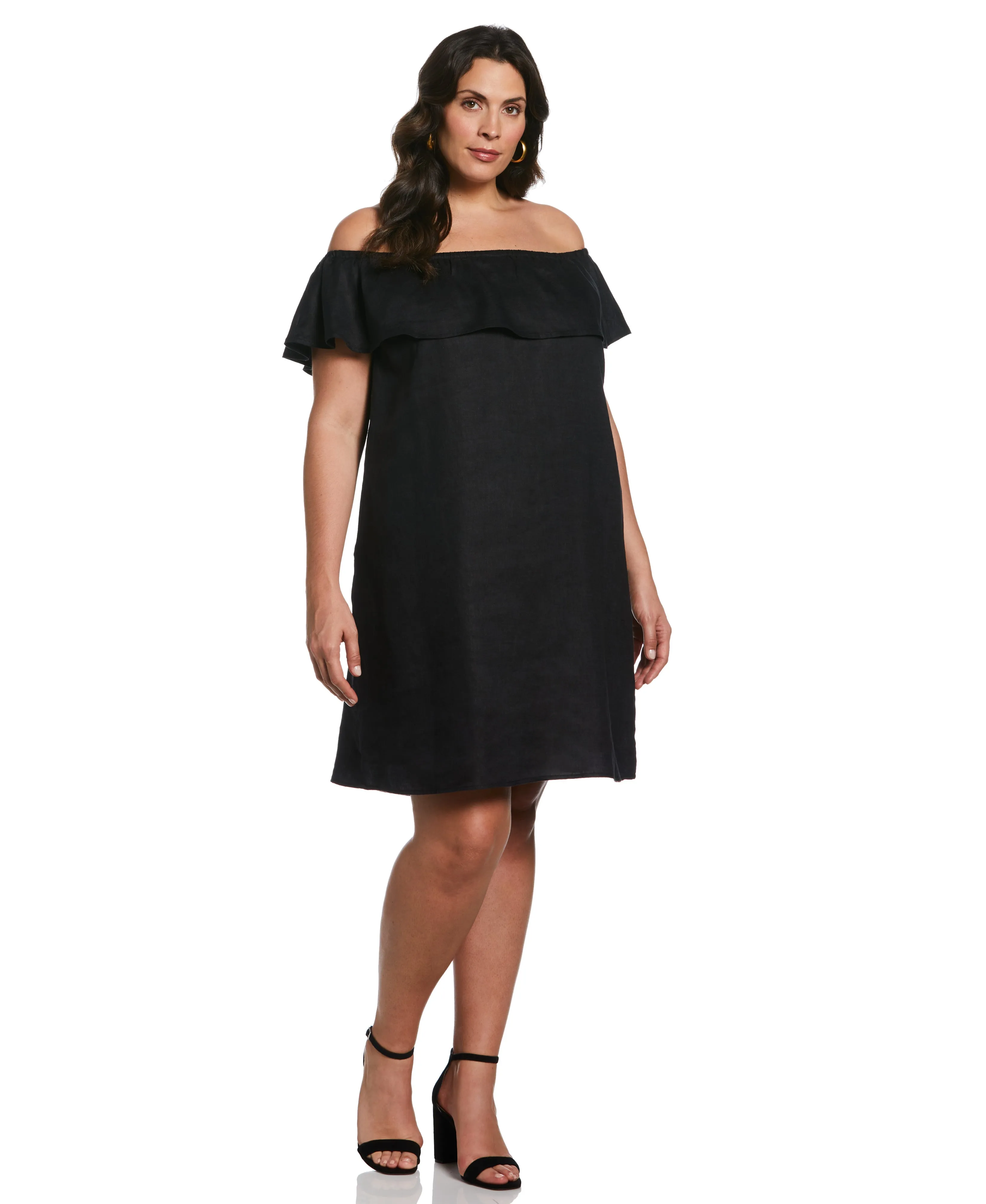 Plus Size Off-the-Shoulder Ruffle Linen Dress