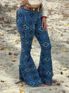 ROCK&ROLL Dark Blue Aztec Flare Jeans