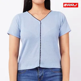 RRJ Basic Tees for Ladies Boxy Fitting Shirt Trendy fashion Casual Top Blue T-shirt for Ladies 143472 (Blue)