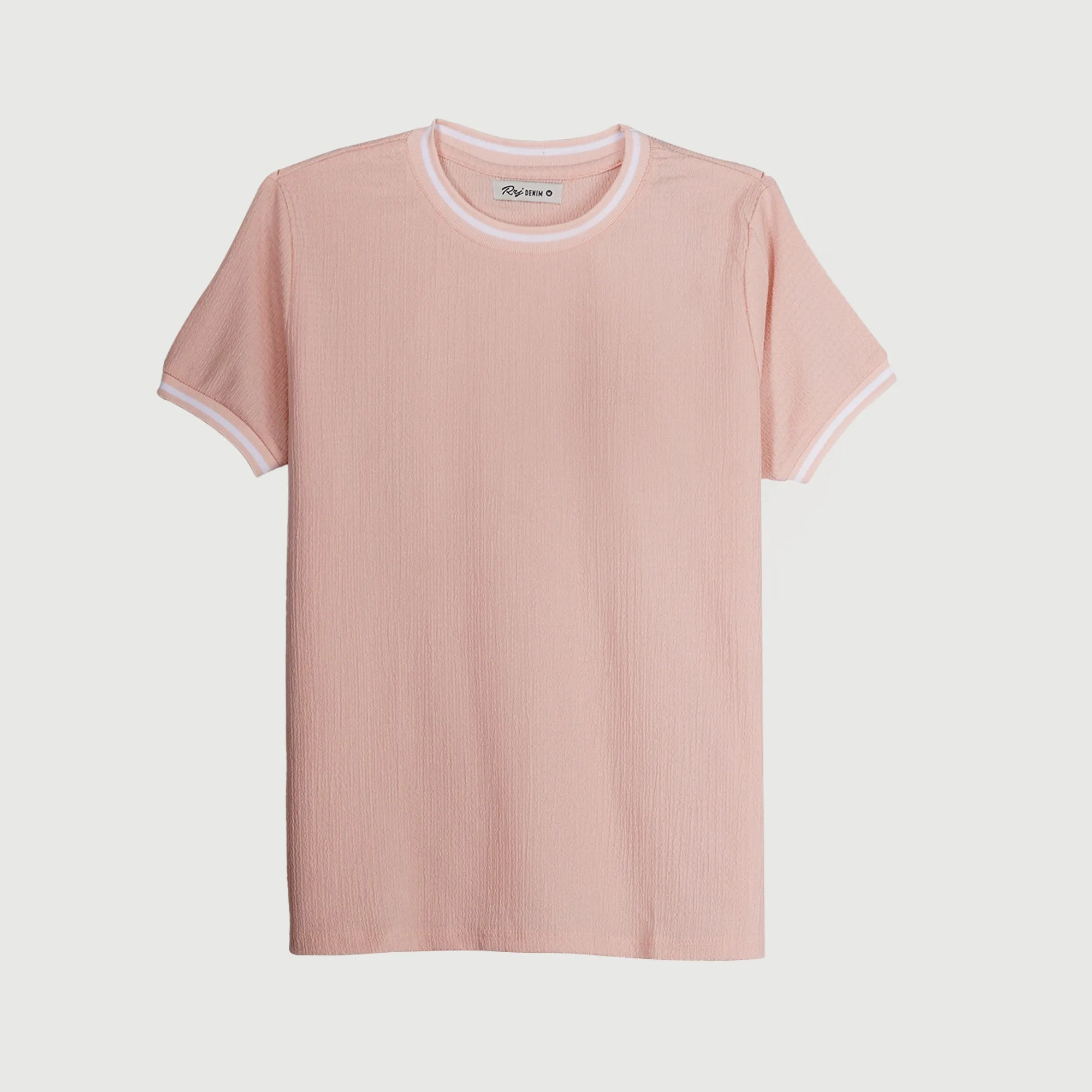 RRJ Basic Tees for Ladies Regular Fitting Ribbed Fabric Trendy fashion Casual Top Pink Tees for Ladies 138187 (Pink)