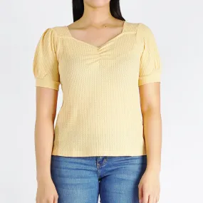 RRJ Basic Tees for Ladies Regular Fitting Ribbed Fabric Trendy fashion Casual Top Yellow Tees for Ladies 140970 (Yellow)