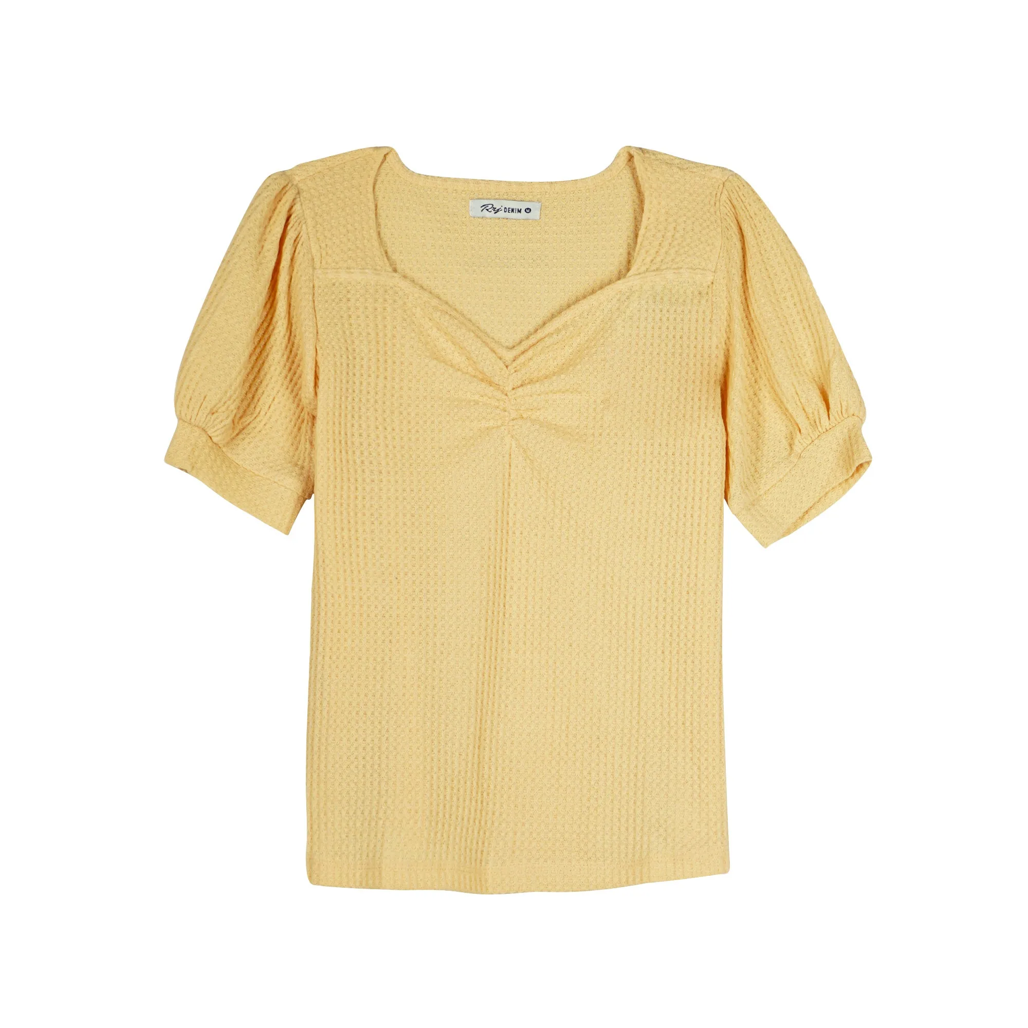 RRJ Basic Tees for Ladies Regular Fitting Ribbed Fabric Trendy fashion Casual Top Yellow Tees for Ladies 140970 (Yellow)