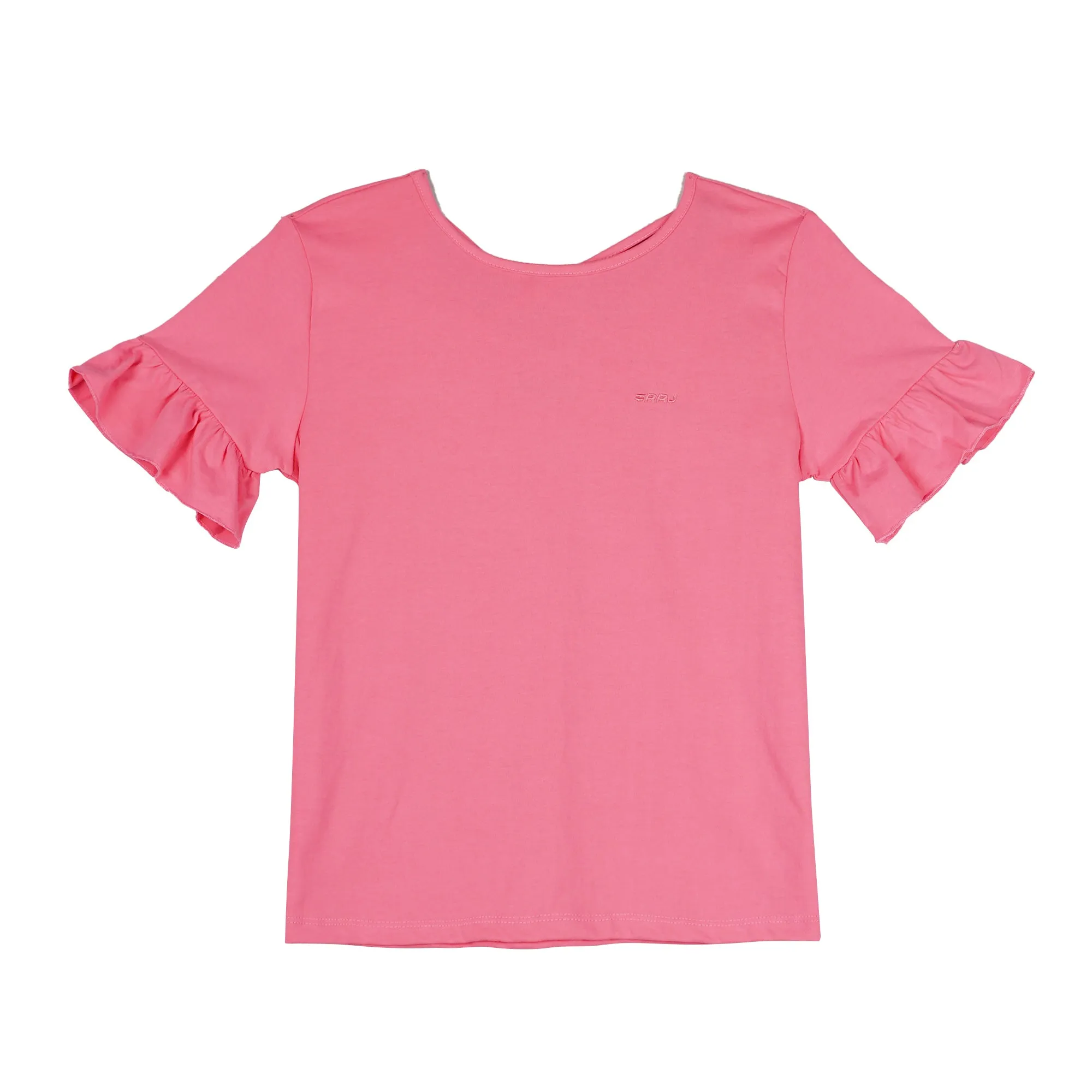 RRJ Basic Tees for Ladies Slim Fitting Ribbed Fabric Trendy fashion Casual Top Pink Tees for Ladies 141023 (Pink)