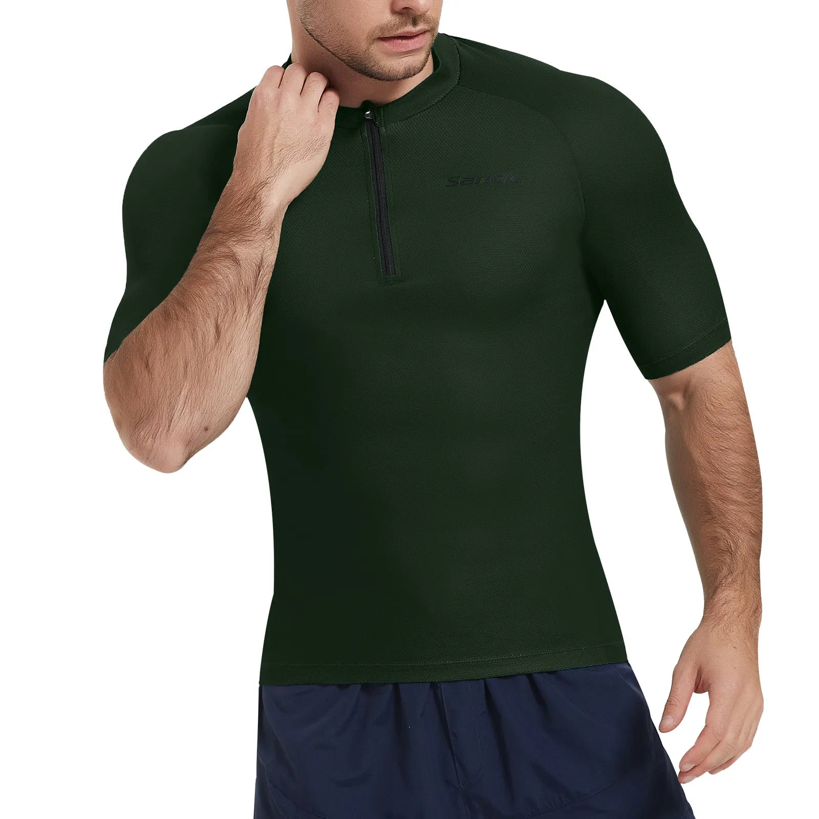 Santic Carden Men's Cycling Jersey Short Sleeves Breathable Green