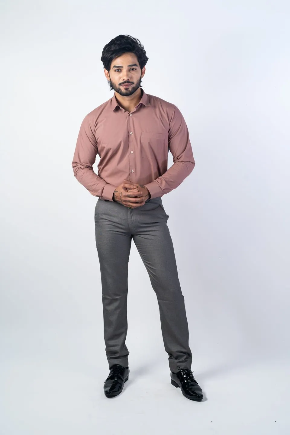 Solid Pink Color Lycra Twill Cotton Shirt For Men