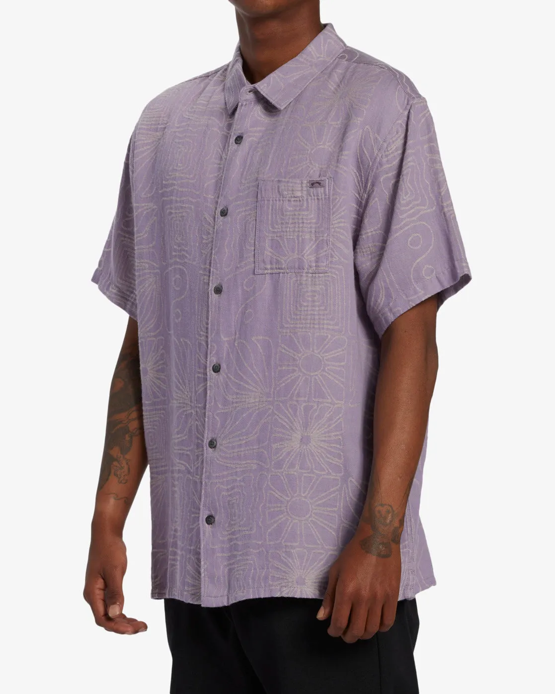 Sundays Jacquard Short Sleeve Shirt - Grey Violet