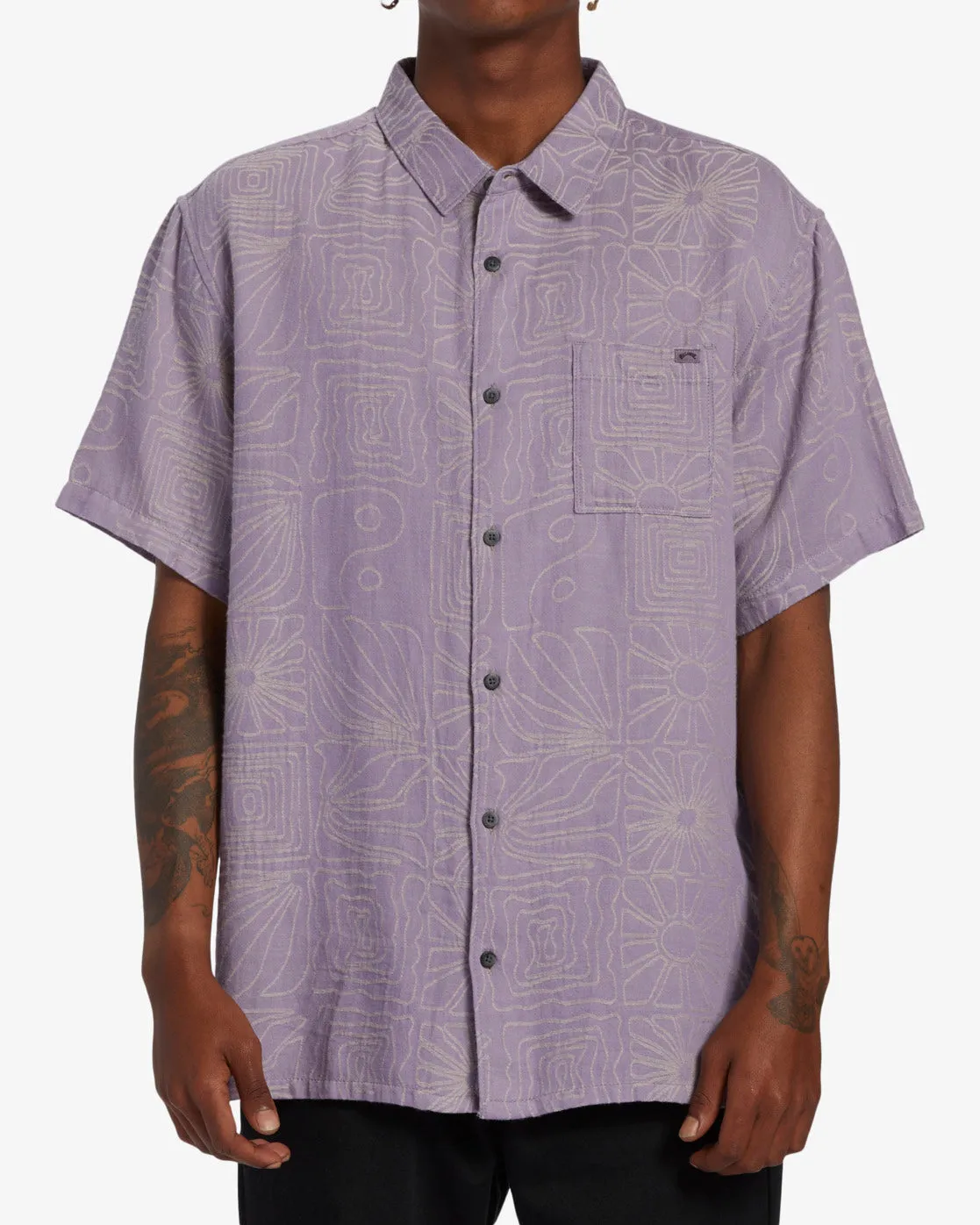 Sundays Jacquard Short Sleeve Shirt - Grey Violet