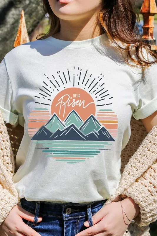 Sunrise He Is Risen Pastel Easter Graphic T Shirts