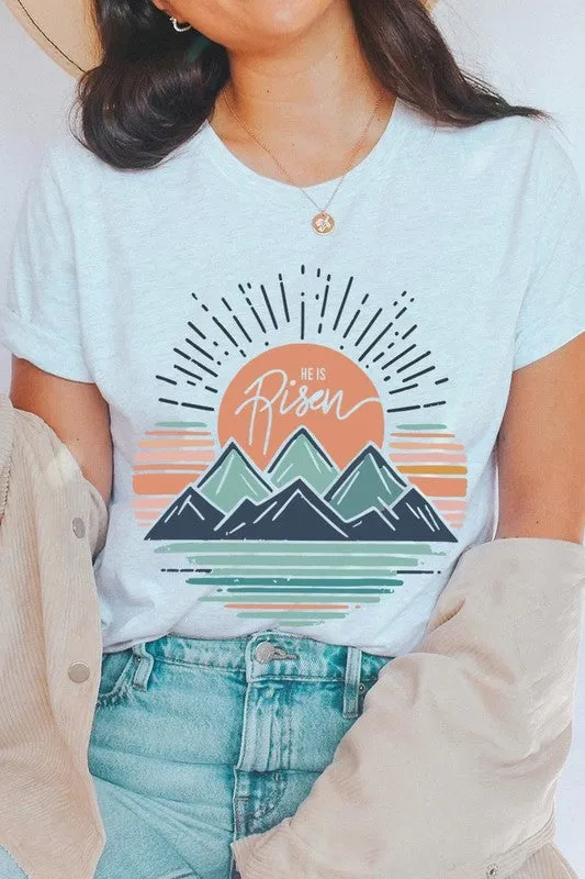 Sunrise He Is Risen Pastel Easter Graphic T Shirts