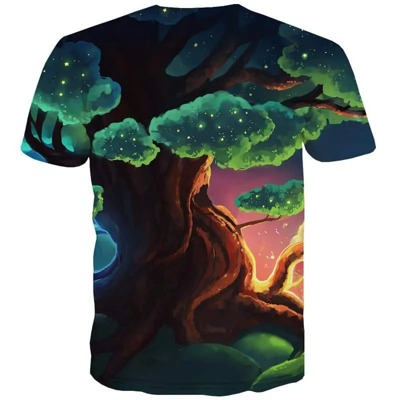 Tree T shirts Men Cartoon Tshirts Novelty Colorful Tshirts Cool Forest Tshirt Anime