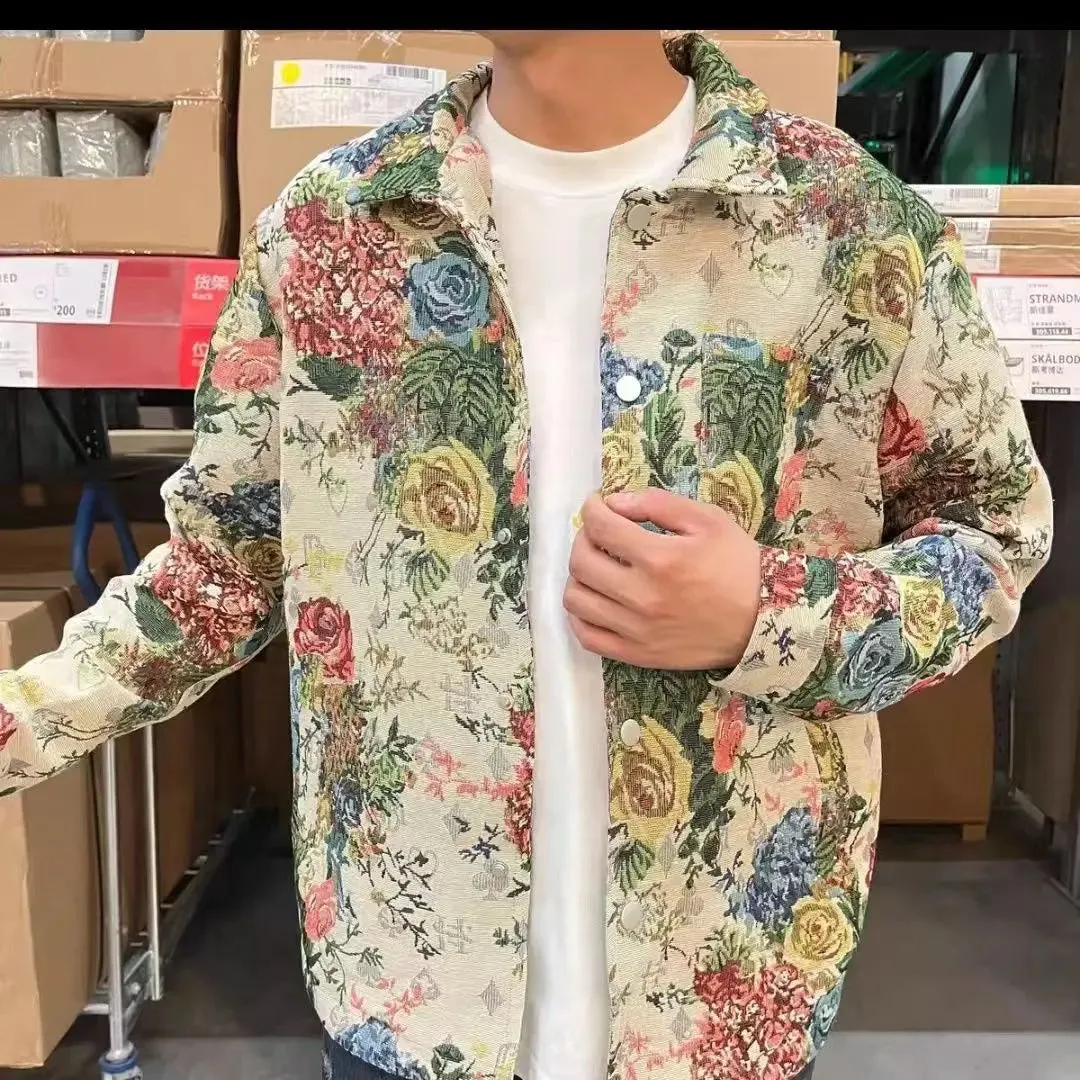 Turn-Down Collar Floral Lapel Jacket for Men - Casual Comfortable Design