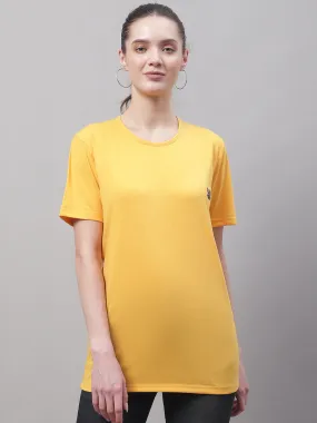 Vimal Jonney Round Neck Cotton Solid Yellow T-Shirt for Women