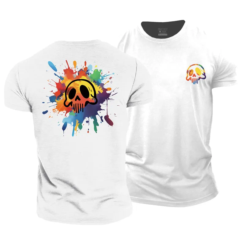 Watercolor Skull Cotton T-Shirt