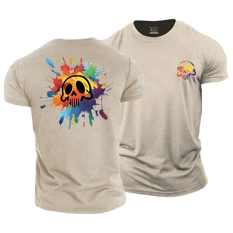 Watercolor Skull Cotton T-Shirt