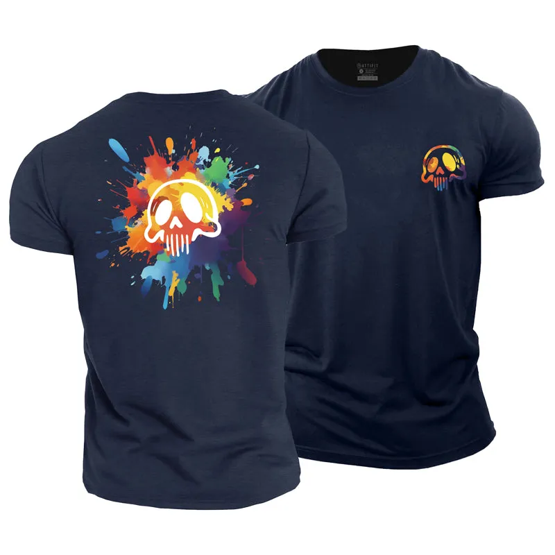 Watercolor Skull Cotton T-Shirt