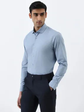 WES Formals Dusty Blue Ultra Slim-Fit Cotton-Blend Shirt