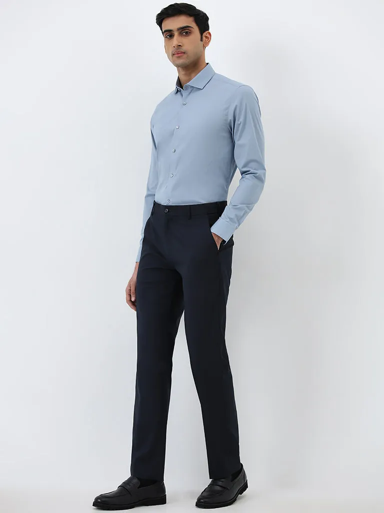 WES Formals Dusty Blue Ultra Slim-Fit Cotton-Blend Shirt