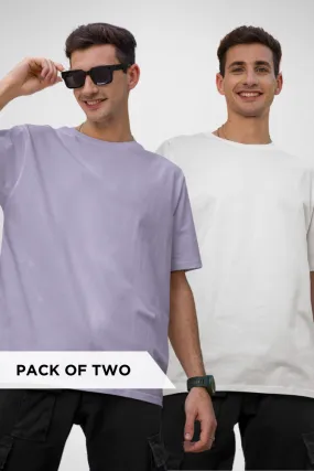 White and Lavender Oversized T-Shirts Combo for Men