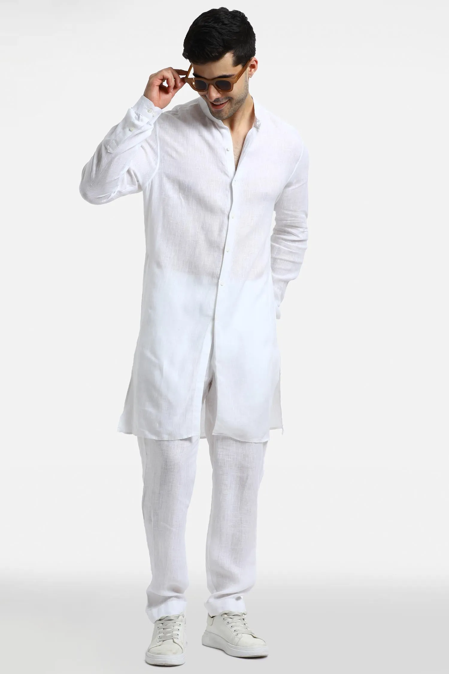 White Linen Kurta Set