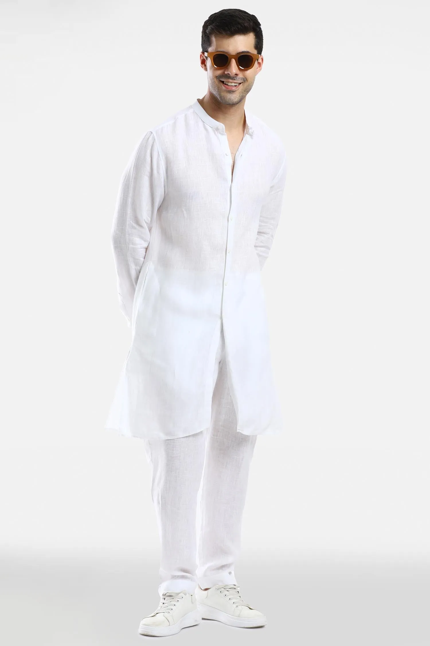 White Linen Kurta Set