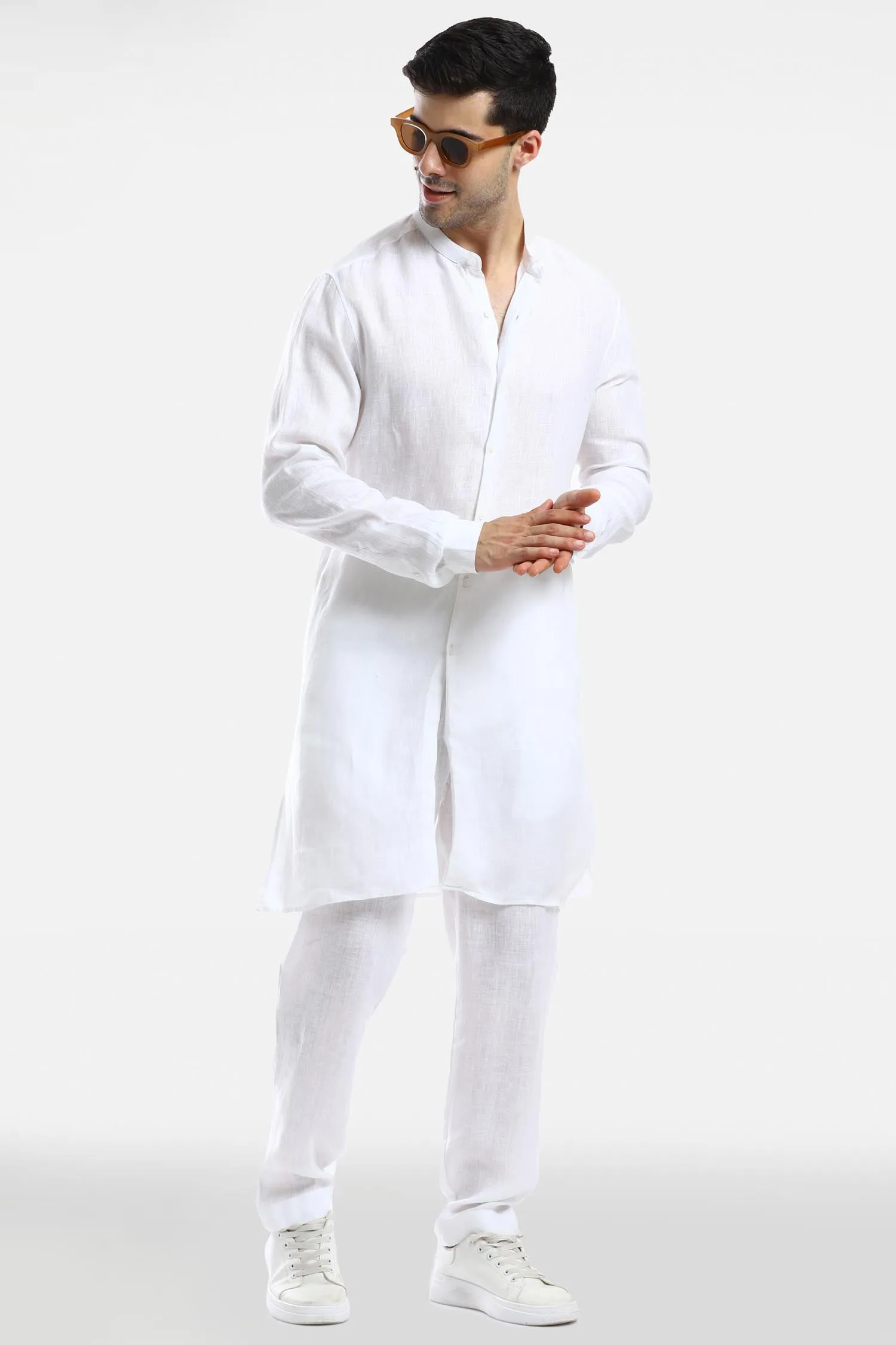 White Linen Kurta Set