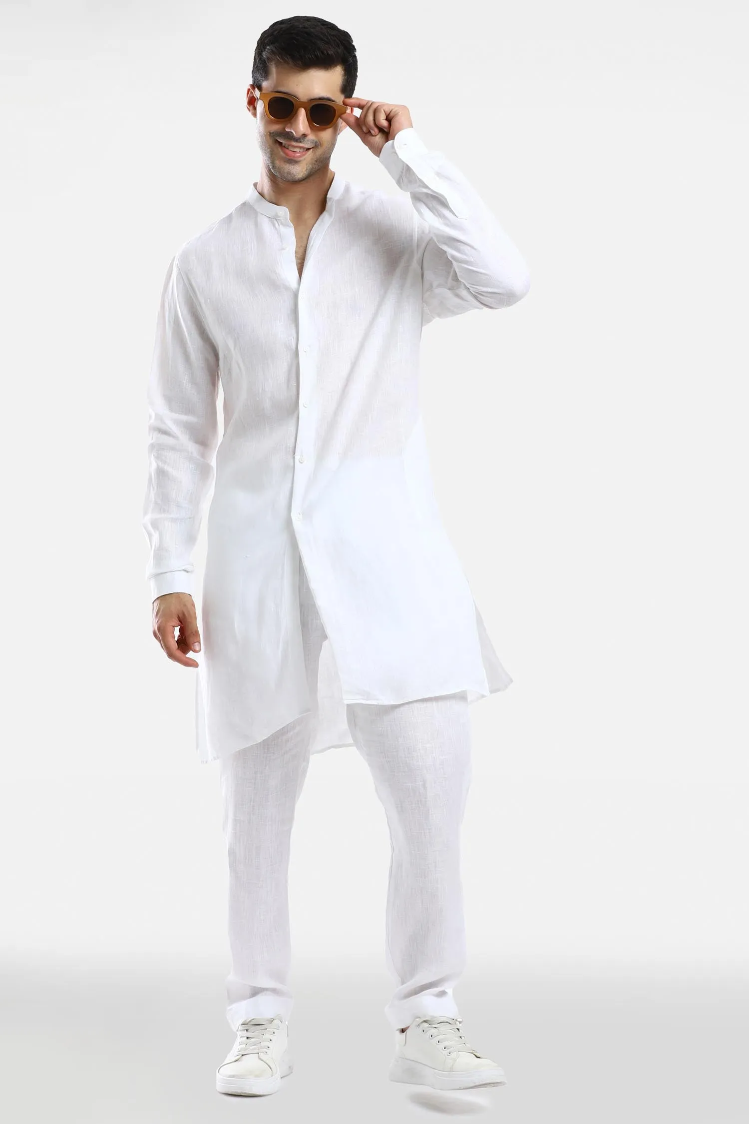 White Linen Kurta Set