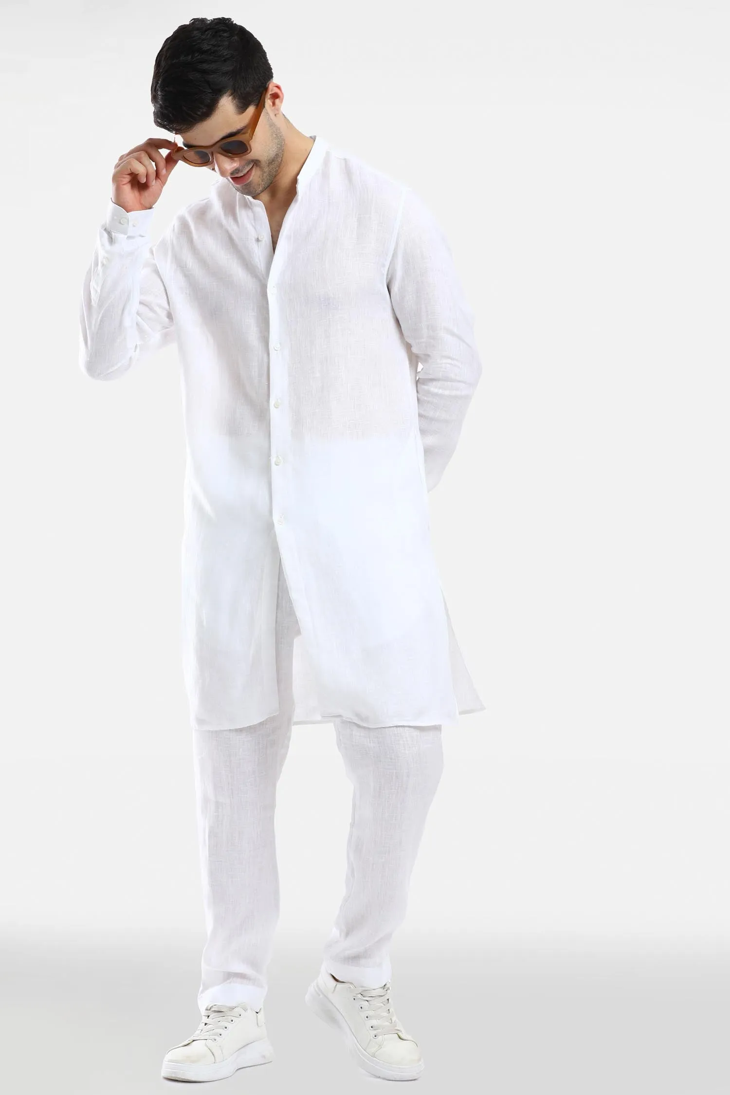 White Linen Kurta Set