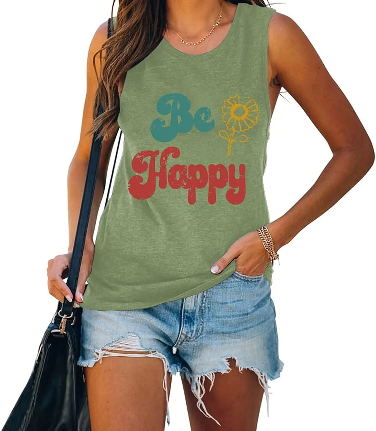 Women Be Happy Sunflower T-Shirt Inspirational Happiness Graphic Tees