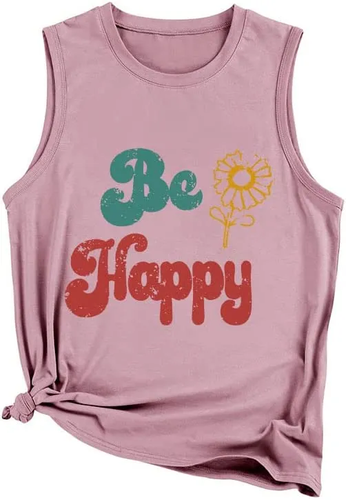 Women Be Happy Sunflower T-Shirt Inspirational Happiness Graphic Tees