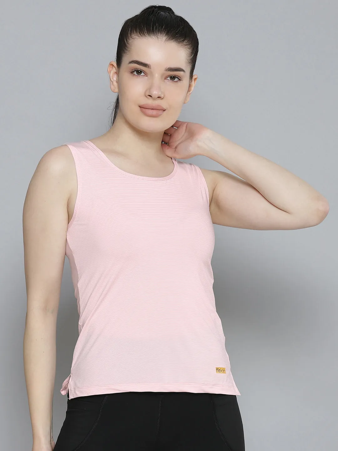 Women's Pink Striped Quick Dry T-shirt