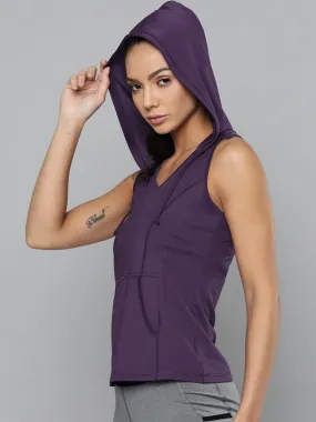 Women's Purple Loose Training or Gym Hooded T-shirt