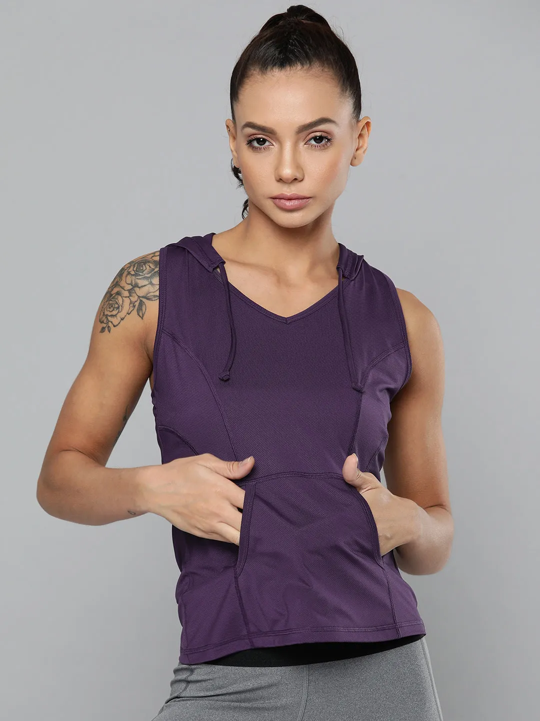 Women's Purple Loose Training or Gym Hooded T-shirt