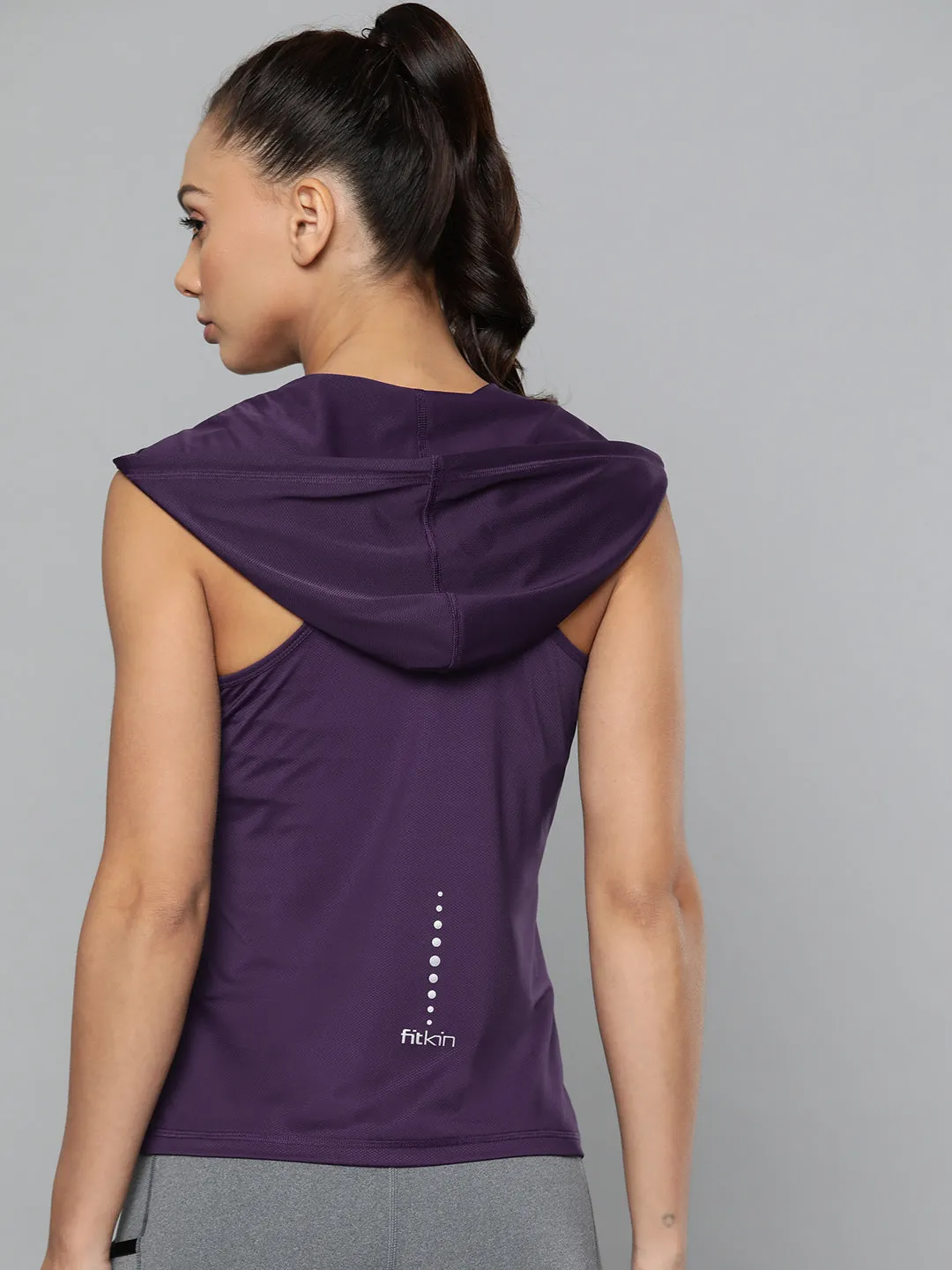 Women's Purple Loose Training or Gym Hooded T-shirt