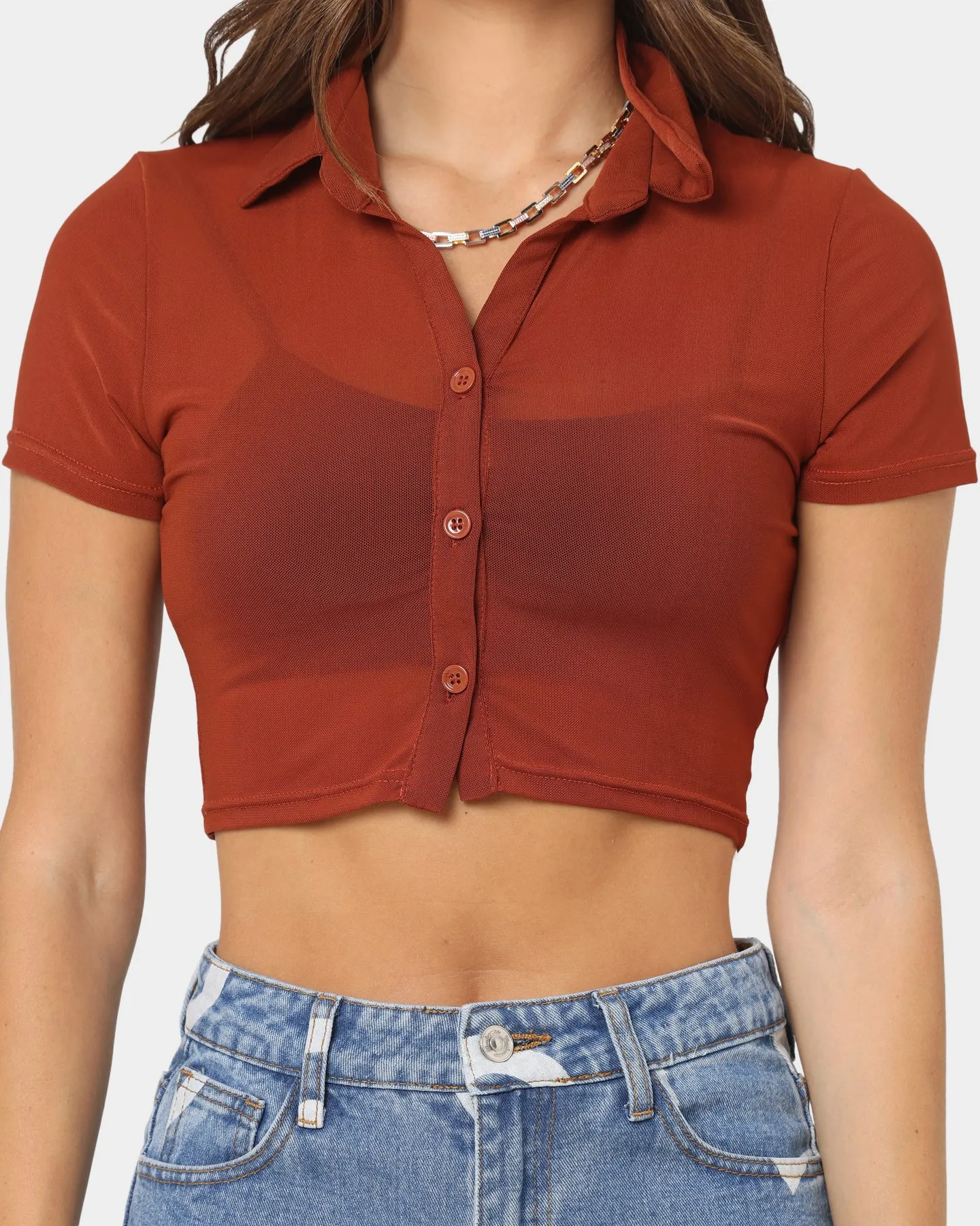 XXIII Women's Peyton Collar Crop T-Shirt Chocolate